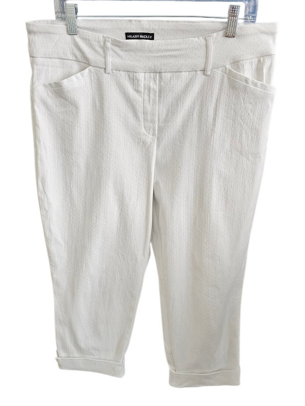HILARY RADLEY White Cropped Ankle Dress Pants Size 14 Stretch Business Casual